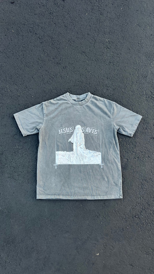 (Gray & White) "Jesus Saves" Heavy Wash Tee - 280 GSM