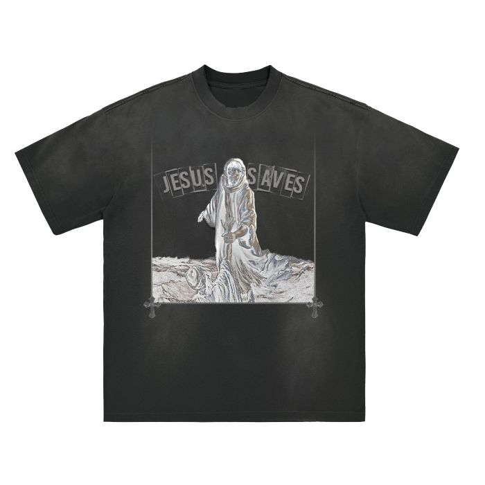 （Black & White) "Jesus Saves" Heavy Wash Tee - 270 GSM