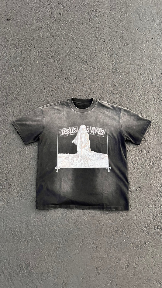 （Black & White) "Jesus Saves" Heavy Wash Tee - 270 GSM